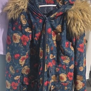 Joe Browns Floral Ski Jacket with Faux Fur Hood
